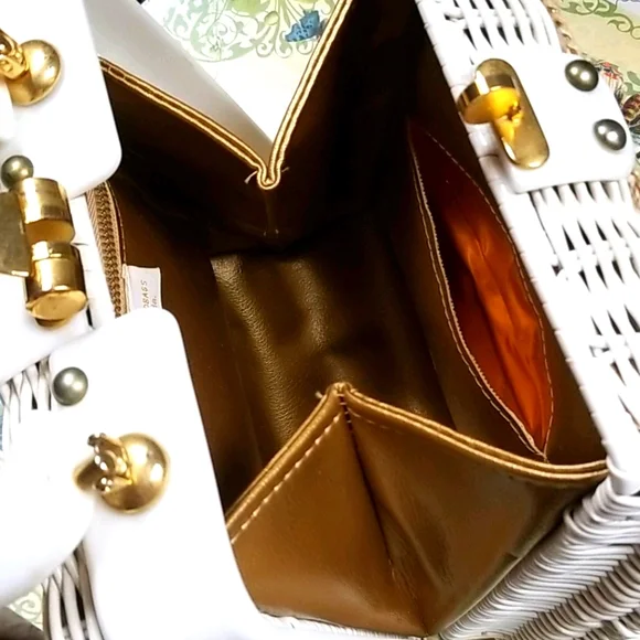 Vintage 1950s Mid Century ADELES Miami Beaded Lucite Wicker Box Bag - Picture 9 of 16